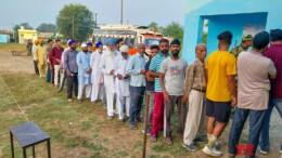 Samba : Voters line up at a polling booth during the third phase of Jammu and Kashmir Assembly Elections in Ramgarh , Samba on Tuesday, October 01, 2024. (Photo: IANS)