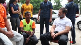 Haryana: Leader of Opposition in Lok Sabha Rahul Gandhi meets a group of players from Haryana and across the country on Wednesday, October 2, 2024. (Photo: IANS)