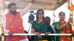 Kurukshetra: Haryana Chief Minister Nayab Saini, along with BJP MP Hema Malini, holds a roadshow ahead of the Haryana Assembly election at Ladwa in Kurukshetra on Wednesday, October 2, 2024. (Photo: IANS)
