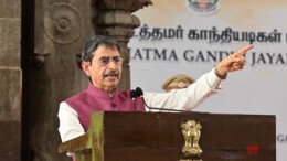 Chennai: Tamil Nadu Governor R. N. Ravi addresses the Gandhi Jayanti celebration event at Gandhi Mandapam in Chennai on Wednesday, October 2, 2024. (Photo: IANS)