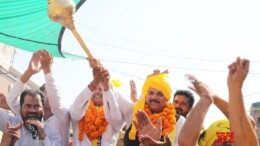 Hisar: AAP leader Sanjay Singh holds a roadshow in support of party candidate Rajendra Sorki, ahead of Haryana Assembly Elections in Hisar district of Haryana on Thursday, October 03, 2024. (Photo: IANS)