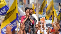 Barwala: Delhi Chief Minister Atishi holds a roadshow in support of party candidate Chhatarpal ahead of Haryana Assembly Elections in Barwala on Thursday, October 03, 2024. (Photo: IANS)