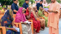 Gorakhpur: Uttar Pradesh Chief Minister Yogi Adityanath interacts with the public during 'Janta Darshan' at Gorakhnath Temple in Gorakhpur on Friday, October 04, 2024. (Photo: IANS/@myogioffice)