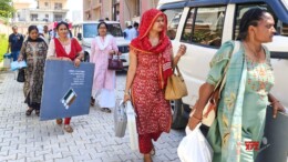 Faridabad: Polling officials leave for their respective polling stations after collecting EVM and other election-related materials ahead of the Haryana assembly election in Faridabad on Friday, October 04, 2024. (Photo: IANS)