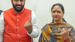 Ambala: Haryana Chief Minister Nayab Saini, along with his wife Suman, after casting their votes at a booth in Mirzapur Majra village of Naraingarh in Ambala district on Saturday, October 5, 2024. (Photo: IANS)