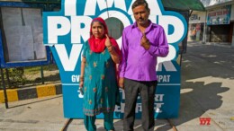 Sonipat: Voters show their mark of indelible ink after casting their vote at a polling booth during the Legislative Assembly Elections 2024 at G.V.M. Girls College in Sonipat, Haryana, on Friday, October 04, 2024. (Photo: IANS)