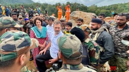 Wayanad: Lok Sabha LoP & Congress leader Rahul Gandhi and Congress general secretary Priyanka Gandhi Vadra visit the epicentre of landslides in Punchirimattam, Mundakkai of Wayanad district on Friday, August 02, 2024.(IANS)