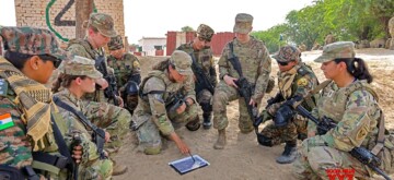 Bikaner: Women from the Indian and US Army take part in the joint military exercise 'Yudh Abhyas 2024' at Mahajan Field Firing Ranges in Bikaner, Rajasthan, on Thursday, September 19, 2024. (Photo: IANS/@SpokespersonMoD)