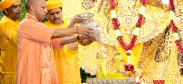 Mathura: Uttar Pradesh Chief Minister Yogi Adityanath performes special worship and rituals on the auspicious occasion of Shri Krishna Janmashtami at the Shri Krishna Janmabhoomi Temple in Mathura district on Monday, August 26, 2024. (Photo: IANS/@CMOfficeUP)