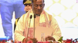 Guwahati:  Lakshman Prasad Acharya takes oath as Assam Governor during the swearing-in ceremony at Srimanta Sankardeva Kalakshetra in Guwahati on Tuesday, July 30, 2024. (Photo: IANS)