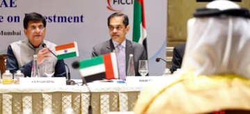 Mumbai: Union Minister Piyush Goyal addresses the 12th India-UAE High-Level Joint Task Force on Investments in Mumbai on Monday, October 7, 2024. (Photo: IANS)