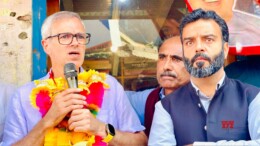 Budgam: National Conference Vice-President Omar Abdullah with senior party leader Aga Syed Ruhullah Mehdi during an election campaign ahead of the Jammu and Kashmir assembly elections in Budgam on Monday, September 23, 2024. (Photo: IANS/@JKNC_)