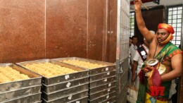 Tirupati: A 'purification' ritual, Shanti Homam was performed as per the tenets of Vaikhanasa Agama in the Yagashala of Tirumala temple in wake of Laddu Prasadam row in Tirupati on Monday, September 23, 2024.(IANS)
