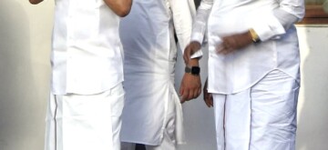 New Delhi: Tamilnadu Chief Minister MK Stalin with party leader TR Baalu arrive to attend INDIA bloc meeting at Congress president Mallikarjun Kharge's residence in New Delhi, Wednesday, June 05, 2024.(IANS/Wasim Sarvar)