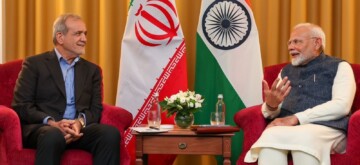 Kazan: Prime Minister Narendra Modi holds a bilateral meeting with the President of Iran, Masoud Mezkiyan, during the 16th BRICS Summit on Tuesday, October 22, 2024. (Photo: IANS)