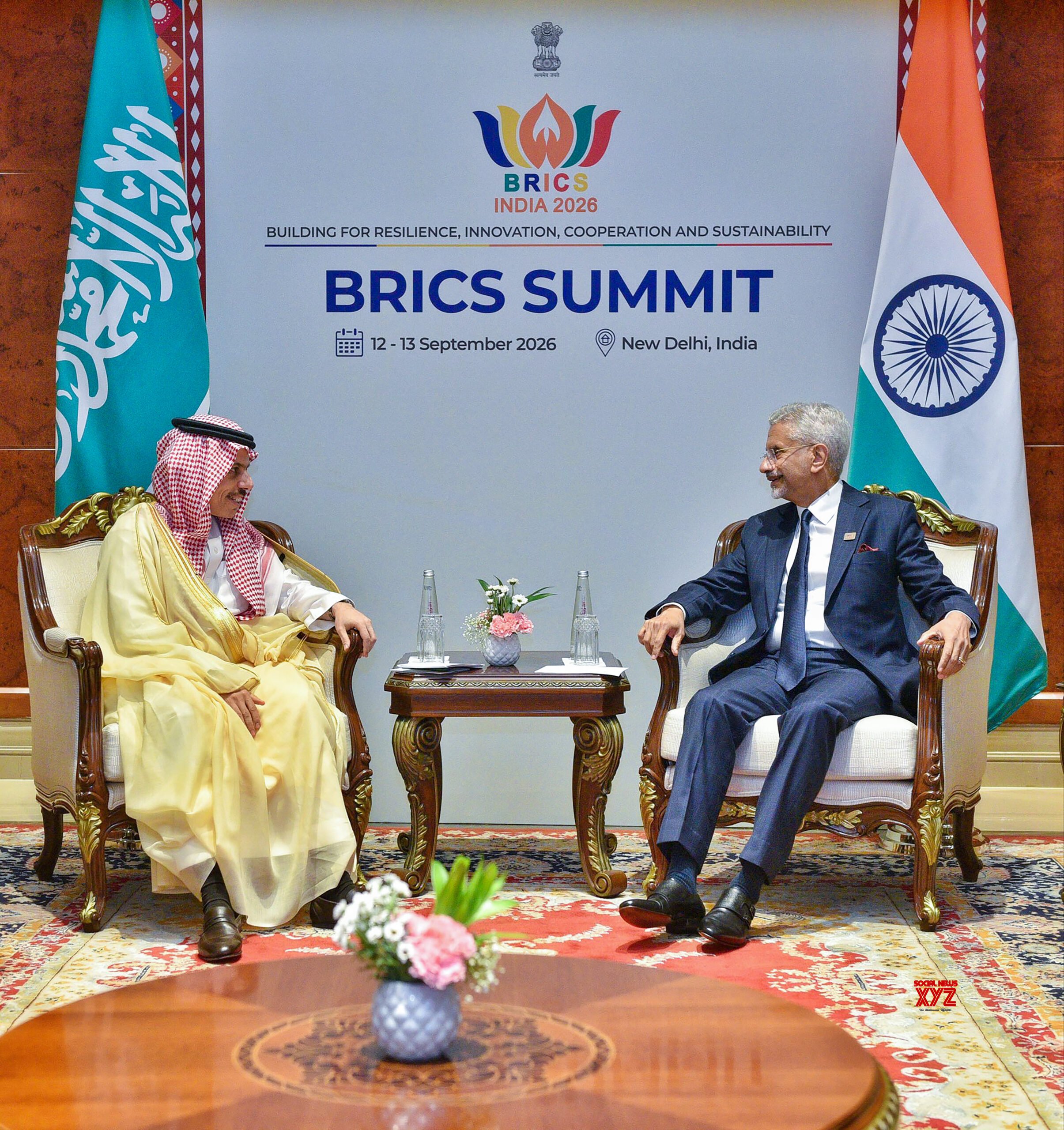 New Delhi: External Affairs Minister S. Jaishankar meets Saudi Arabia's Foreign Minister Prince Faisal bin Farhan Al Saud on the sidelines of the BRICS India 2026 Summit, in New Delhi on Sunday, September 13, 2026. (Photo: IANS/X/@DrSJaishankar)