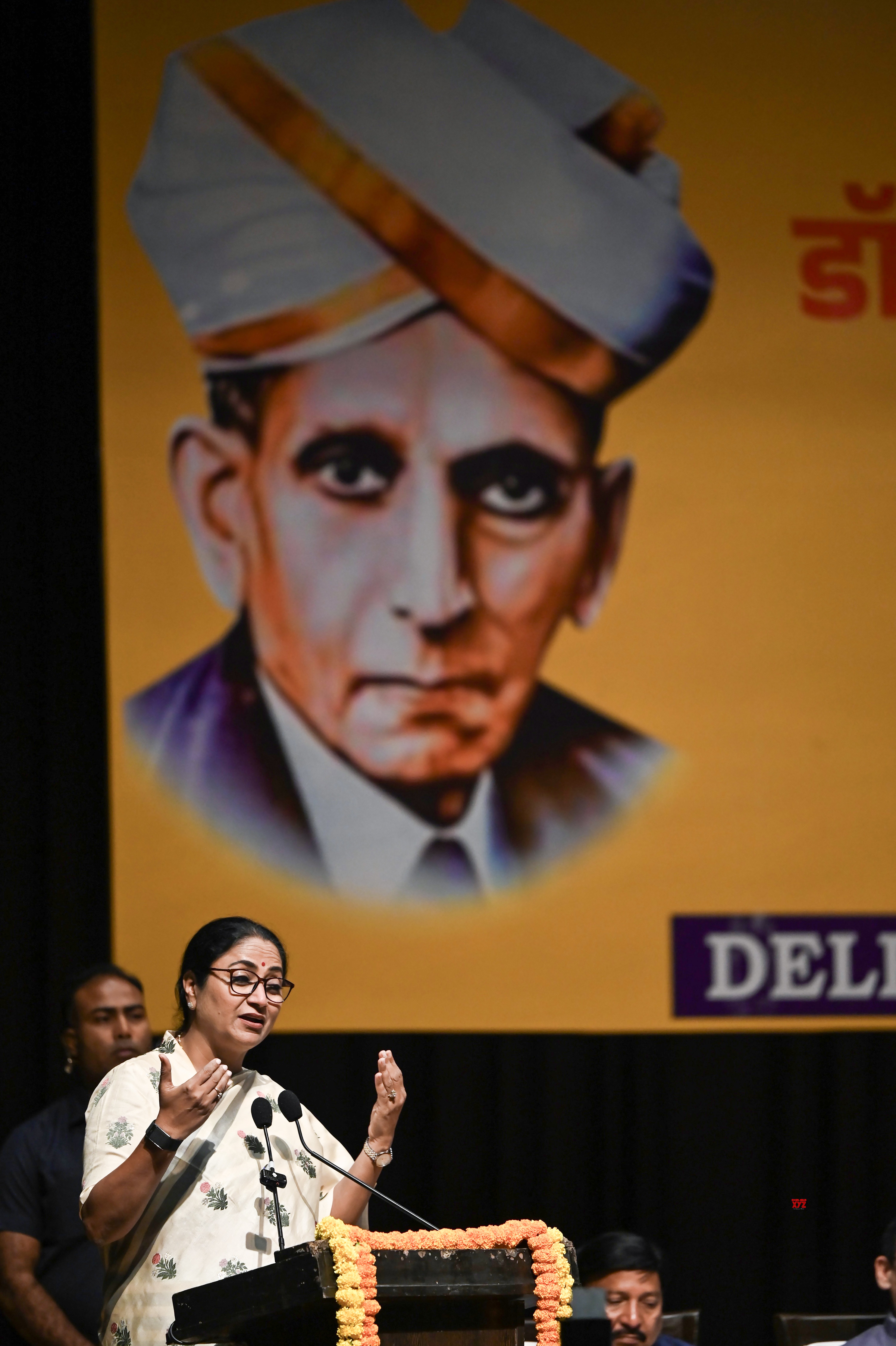 New Delhi: Delhi Chief Minister Rekha Gupta addresses an event organised to mark National Engineers' Day at the Civic Centre in New Delhi on Tuesday, September 15, 2026. (Photo: IANS/Deepak Kumar)